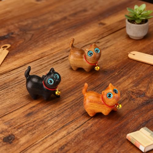 Juego 3 Figuras de Madera Tallada Gato Miniatura 4.72x3.54x2.76 in miniatura 4