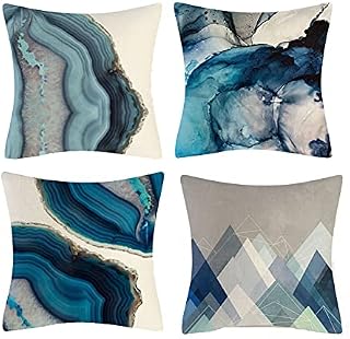 Bnvdfre Outdoor Waterproof Cushion Covers 45 x 45, Pack of 4, Water Resistant Scatter Garden Cushion Covers for Outside Bench Sofa Furniture (Ocean)