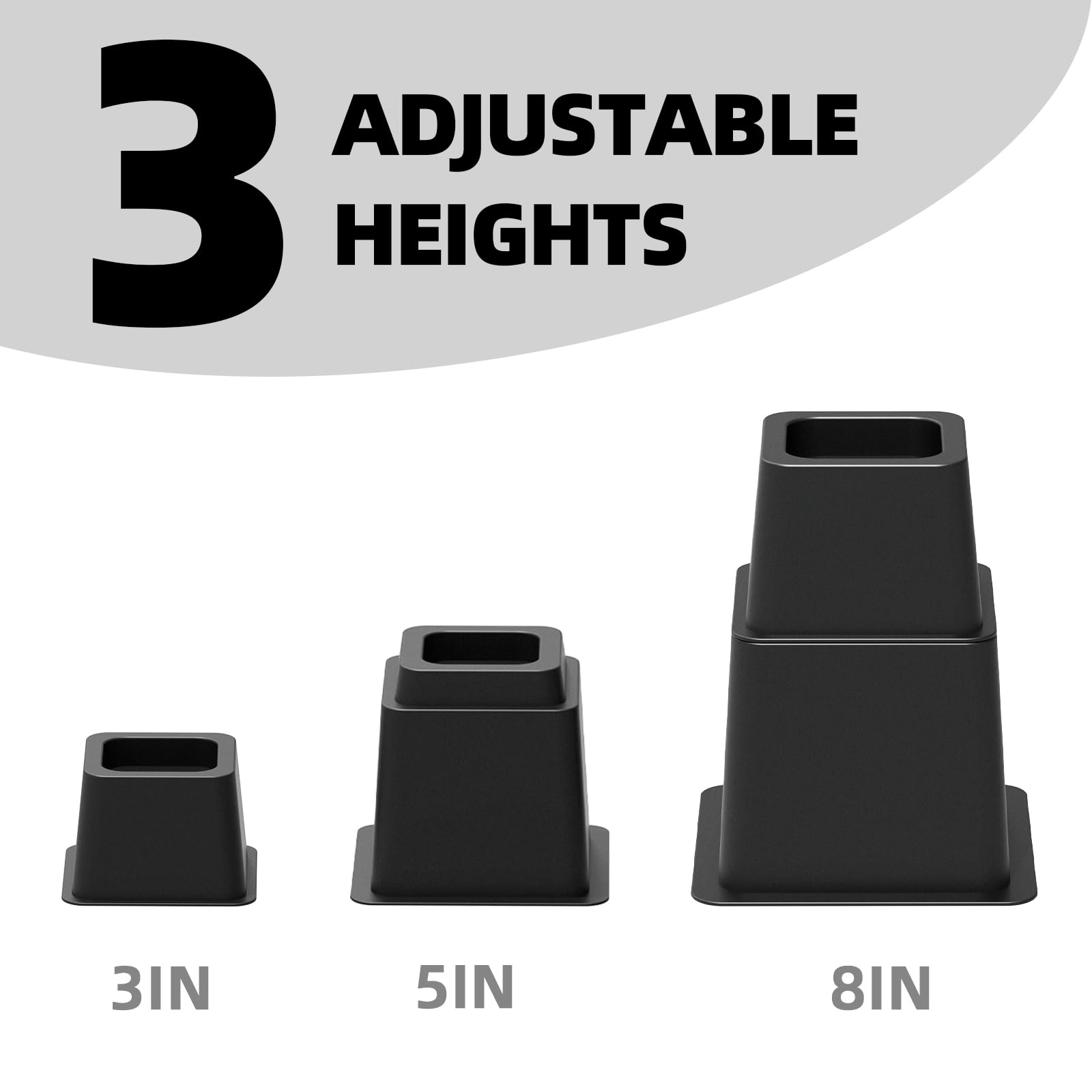 Rialzi per letto da 3, 5 o 20,3 cm, resistenti, regolabili per mobili, per letto, divano, tavolo, sedia, supporta fino a 680 kg (set da 6, nero)