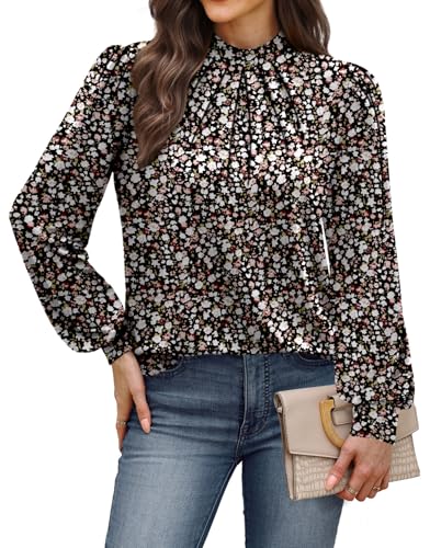 Image of WIHOLL Long Sleeve Shirts for Women Mock Neck Tops Pleated Front Blouses Dressy Casual Spring Fall Clothes 2026 Fashion
