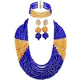 laanc Nigerian Wedding African Royal Blue and Gold AB Beads Bridal Jewelry Sets LCF035