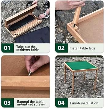 Mahjong Table, Portable Folding Wooden Table for Outdoor Card Games, Lightweight with Storage Bag