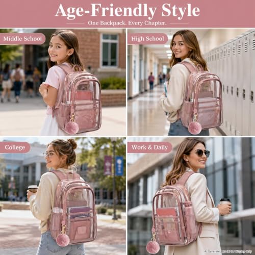 Image of AGSDON Clear Backpack, Heavy Duty Transparent Bookbag, See Through PVC Backpacks for Women Men