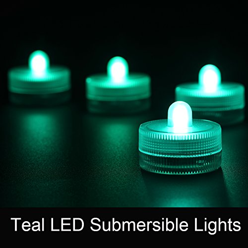 Image of Halloween Lights Submersible LED Lights cr2032 Battery Powered Underwater Waterproof LED Tea Light for Events Wedding Centerpieces Vase Floral Xmas Holidays Home Decor Lighting(Pack of 12) (Teal)