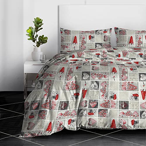 3 Piece 100% Egyptian Cotton Duvet Cover 400 Thread Count All Season Comforter Print Cover Bedding Set Quilt Reversible Duvet Covers with 2 Pillowcases (Heart Pattern, Double)