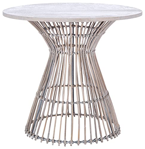 SAFAVIEH Home Collection Whent Coastal Grey White Wash and Black Round Accent Table