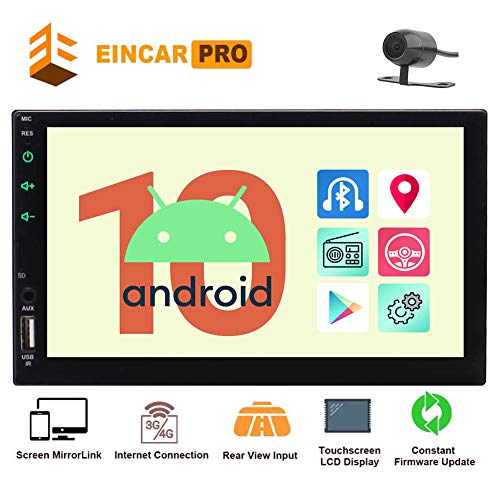 Eincar Android 10 Head Unit Double 2 Din Car Radio Quad Core 7" HD Capacitive Touch Screen GPS Navigation Stereo System Support Bluetooth 1080P Mirrorlink Reverse Camera WiFi 4G USB TF