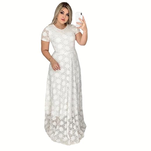 Vestido Feminino de Festa Longo Acinturado Mangas Curta Forrado Luxo e Glamour