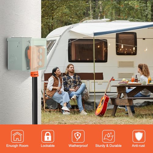 Image of WELLUCK 30 Amp RV Power Outlet Box, 125 Volt NEMA TT-30R RV Receptacle, Enclosed Lockable Outdoor Electrical Panel Weatherproof Plug for Temporary Hookup RV Camper Travel Trailer Car Generator