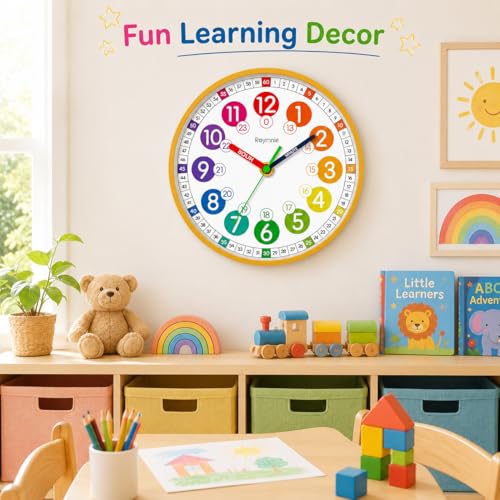 Image of Roymnie Wall Clock Kids Battery Operated Silent Non-Ticking Classroom 8 inch
