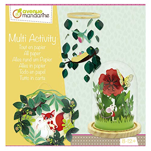 Avenue Mandarine - Caja Creativa Objetos De Papel En Oferta Avenue Mandarine - Kit De Realización De Decoraciones De Papel Para Niños - 1 Cuadro 3D + 1 Móvil + 1 Globo Decorativo - Tema Naturaleza - Diy Ocio Creativo - A Partir De 8 Años - Kc084C