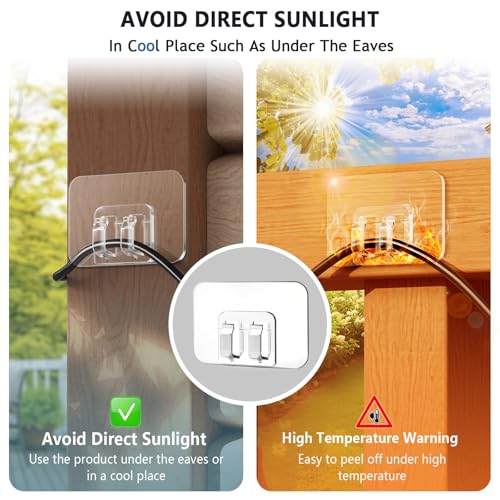 image for Galetcy Hooks for Outdoor String Lights - 100 Pack with Adhesive Strip