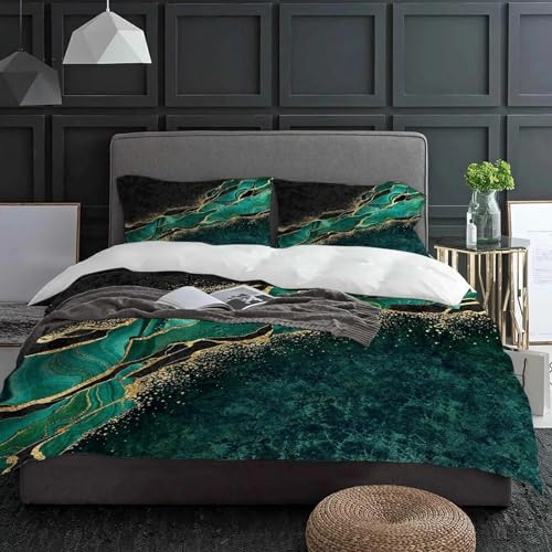Housse de couette 230 x 260 cm marbre noir et vert malachite pour raviver un lit terne - 3