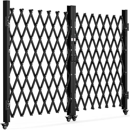 YITAHOME Double Folding Security Gate, 61" H x 130" W Door Gate,Flexible Expanding Security Gate, Steel Safety Gates, 360° Rolling Barricade Gate, Scissor Gate with Padlock, Aluminum Alloy M