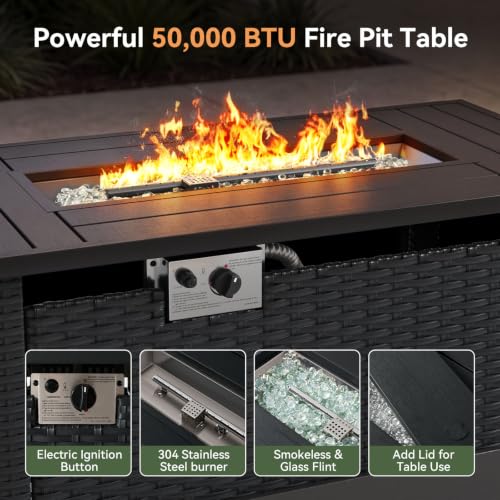 Image of Aoxun Aluminum Patio Furniture Set with Swivel Chairs & Fire Pit Table