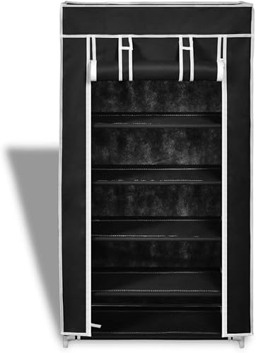 Miniatura 6 de Zapatero de tela con cubierta, 23 x 11 x 42 pulgadas, color negro, organizador de zapatos que ahorra espacio, zapatero para armario, entrada o