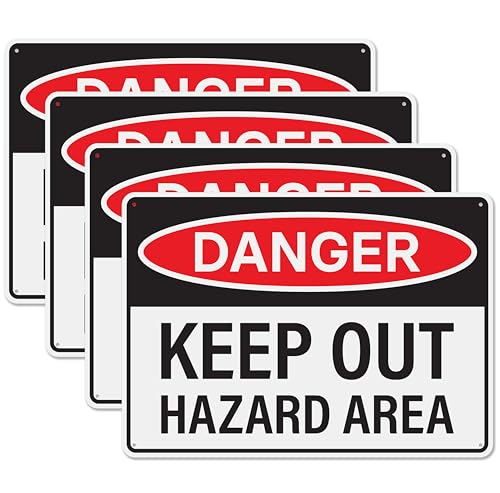 4pcs Danger Keep Out Hazard Area Sign 14x10 inch | Plastic Sign for Construction Site, Hazard Area, No Trespassing, Waterproof Plastic