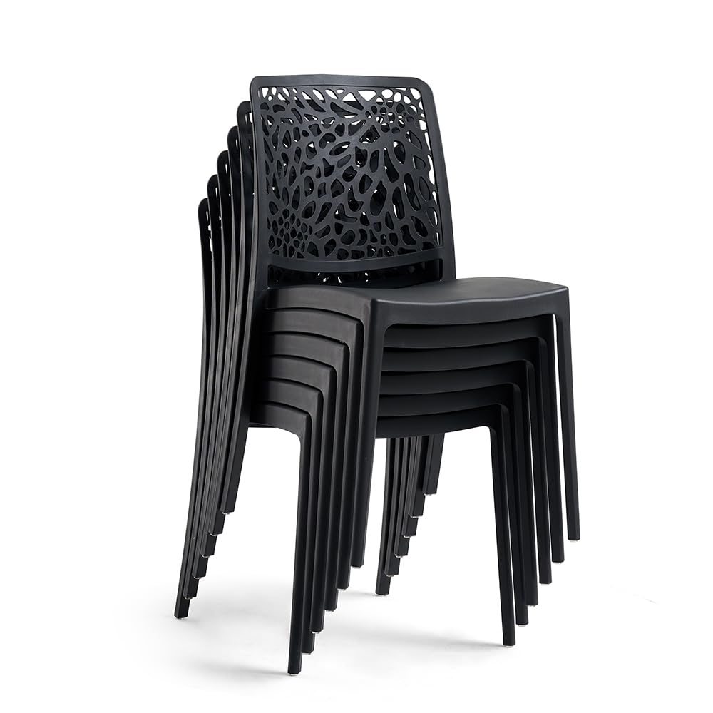 SIEDITI FUORI E DENTRO Sillas de Jardin en polypropylène Avec Fibre de verre, Sillas empilables pour extérieur ou intérieur, Design Moderne et Naturel - Sole (4 Sillas, Negro Antracita)
