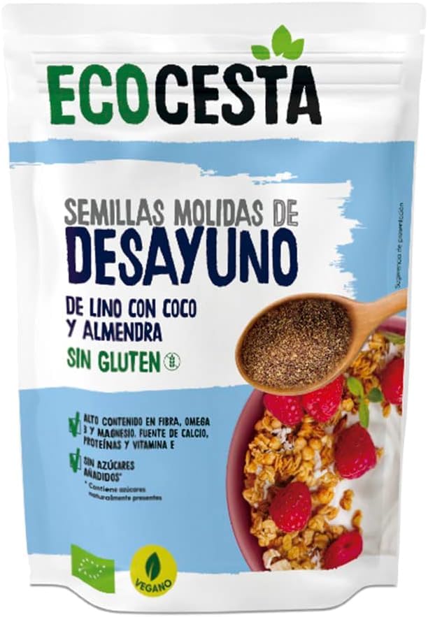 Semillas Ecológicas de Lino Molidas con Coco y Almendra - 200 g - Sin Azúcares Añadidos y Sin Gluten - Alto Contenido en Fibra, Omega 3 y Vitamina E - Apto para Dieta Vegana y Paleo