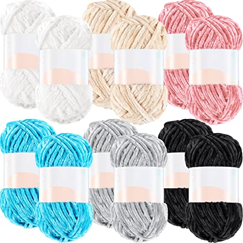 Image of Xinnun 12 Skeins 1116 Yards Chenille Velvet Soft Thick Plush Yarn Bulk for Crocheting Knitting Blanket DIY Weaving Craft, 6mm, 3.5 Oz /Skein(Multi Colors)