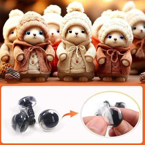Cheerix Pack of 20 Eyes for Crochet Animals, Safety Eyes for Crochet Animals, Colourful 3D Amigurumi Eyes, 12-20 mm Safety Eyes, Button Eyes for Crochet Animals with Glittering Washers for Soft Toys