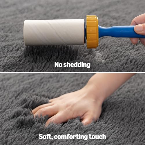 Amazon Basics Fluffy Washable Area Rug, Shaggy Carpet for Living Room, Bedroom, 5' W × 7' L, Dark Gray - Image 4