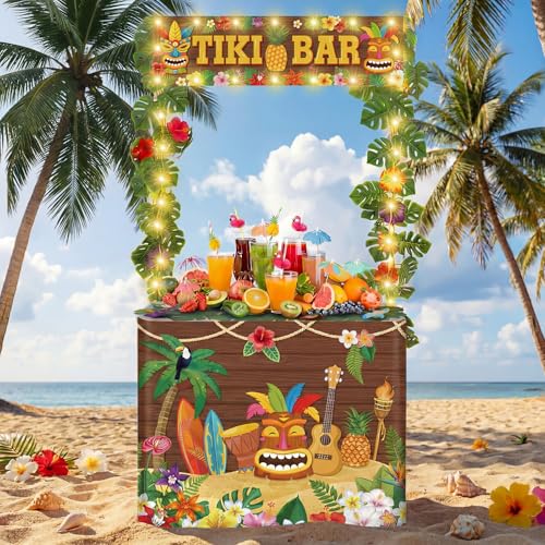 Haull Tiki Bar Party Decorations with Lights (95 Pieces)