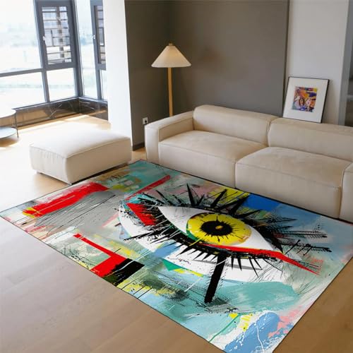 Tapis antidérapant lavable extra large style vintage graffiti œil pour sol sécurisé - 4