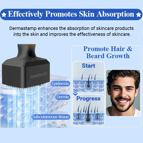 Image of Baeskii Derma Stamp with Sanitizer for Hair Growth & Facial Spa | Medical Grade Adjustable Needles 0.25mm to 3mm | Microneedling Stamp for Skin Repair, Face, Hair & Beard Growth | Reduces Acne Scars | Safe & Effective To Use