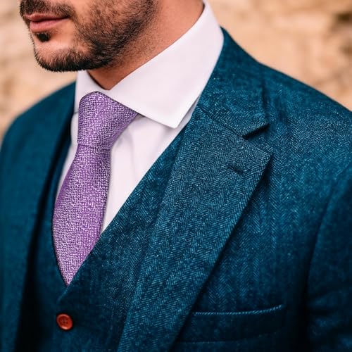 Image of Barry.Wang Skinny Ties for Men Cashmere Wool Blend Necktie with Tie Clip | Tie and Tie Clip Set, Cashmere Wool Blend, Textured Woven Stripe, 2.76 x 63 Inches, Extra Long Slim, Wedding Work Winter