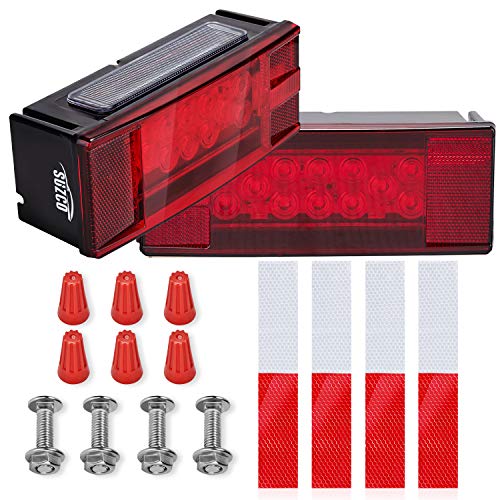 SUZCO Marine Boat Led Trailer Tail Lights Kit Submersible 12V, 24-LEDs Low Profile Sealed Universal Assembly Waterproof Over 80” Travel Light Set for Auto RV Truck Camper Snowmobile Rollers