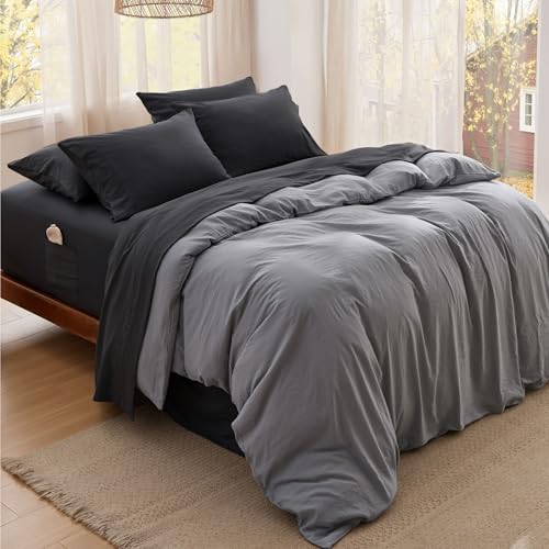 Image of Bedsure California King Sheet Sets, 6 Piece, Prewashed Ultra-Soft, 18-inch | Extra Deep Pocket, Breathable, Secure Fit, Hotel Luxury Bedding, Dual Side Pockets, Fade Resistant, For Air Mattress