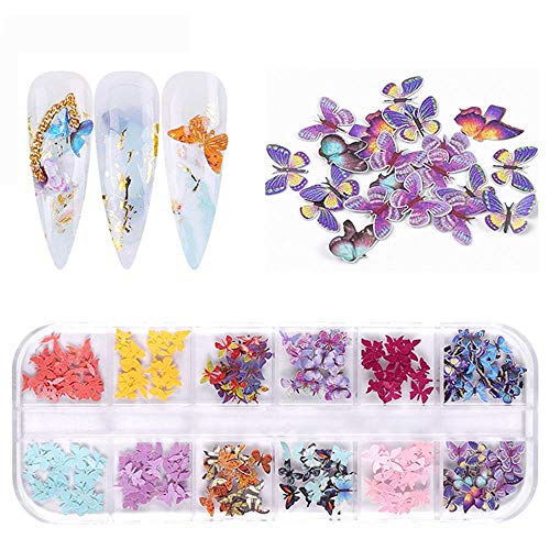 BiBiSi Butterfly Nail Art Sticker Decals Butterfly Wood Pulp Glitter Nail Art Supplies Nail Decorations Accessories Colorful Butterfly Nail Art Flowers Fall Nail Glitter Christmas Acrylic Nail Decor
