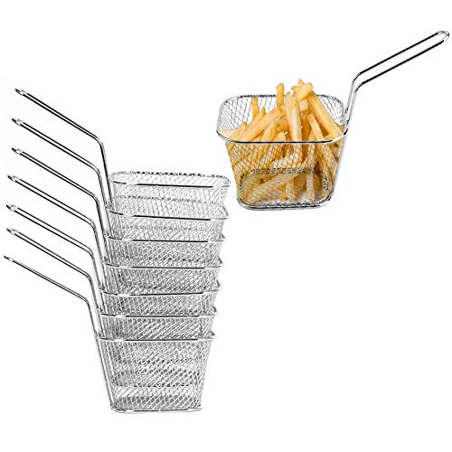 Mini Cestas para Patatas Fritas 8 unidades Cestas de Acero Inoxidable,Cesta de Servicio para Patatas Fritas,Aros de Cebolla, Gambas