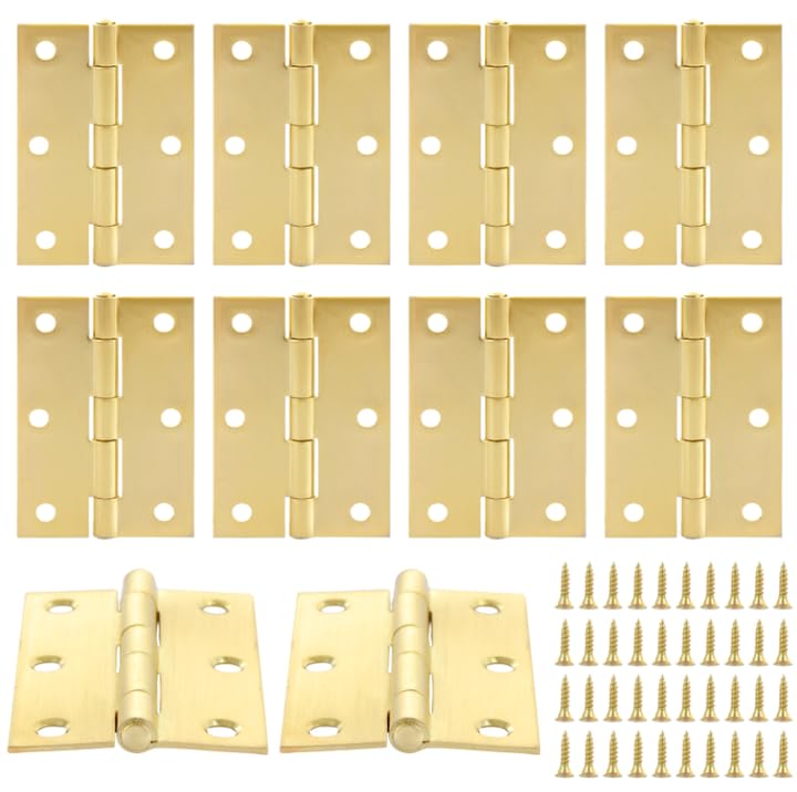 GBACHOOSE 10 Pcs Door Hinges 3 Inch, 75mm Polished Brass Butt Hinges with Screw, Stainless Steel Gold Hinges for Windows, Boxes, Cabinets