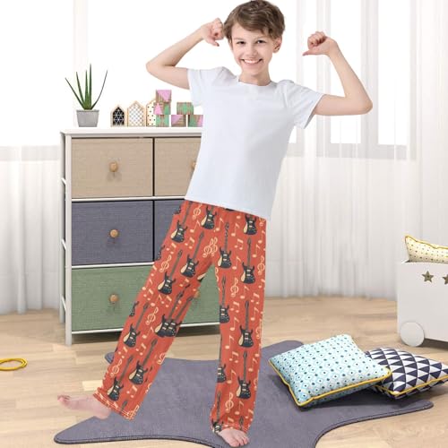 Boy's Pants Electric Guitar with Note Jogger Pants Elastic Waist Long Bottoms Trousers with Pockets 6-14 Years4