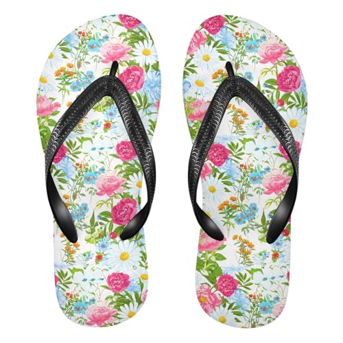 Pink Peony Floral Flip Flops for Beach Thong Sandals Anti-slip Lightweight Flat Slippers for Indoor Outdoor House
