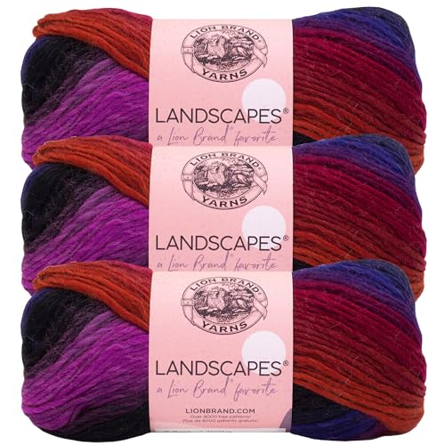 Image of Lion Brand Yarn, Landscapes Multicolor Yarn for Knitting, Crochet, and Crafts, Volcano, 3 Pack, Acrylic Fiber for Variegated Blankets, Self-Striping Shawls, and Gradient Sweaters
