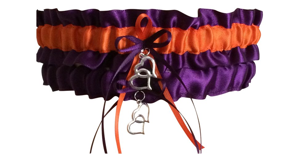 Plum Purple and Orange Wedding Garter Set, Prom Garter