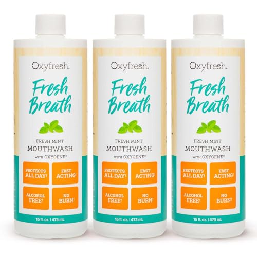 Oxyfresh Fresh Mint Flavored Mouthwash for Adults, Fresh Breath & Bad Breath Treatment – Dentist Recommended for Long - Lasting Fresher & Healthy Gums - Alcohol & Fluoride Free - 16 Fl Oz (Pack of 3)