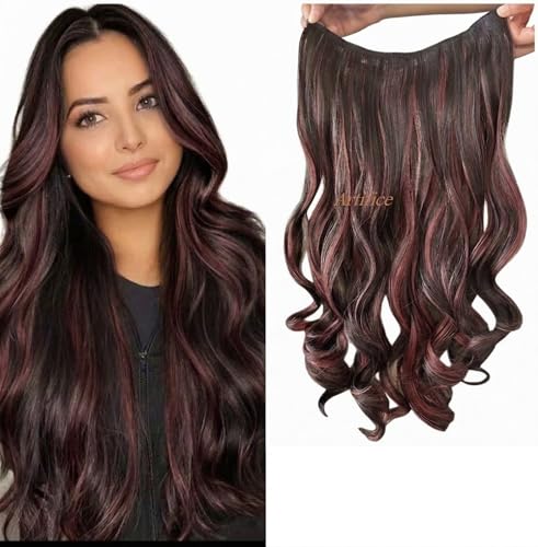 Image of Artifice 5 Clip Curly Wavy Hair Extension Natural Looking Synthetic Thick Hairs for Any Event Clip In For Styling Women and Girls 26 INCH MAROON With BROWN