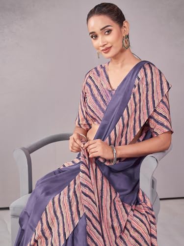 Image of Satrani Women's Crepe Printed Saree with Unstitched Blouse Piece
