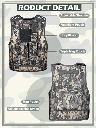 Cuffbow 4 Packs Kids Tactical Vest Helmet Gloves Mask Set Paintball Vest Paintball Airsoft Fast Helmet Mask Gloves(Camouflage Green) - Thumbnail 3