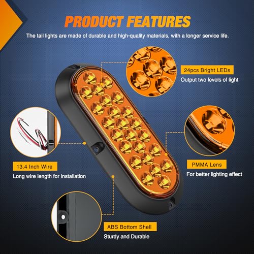 Image of Nilight 6Inch Oval Tail Light 2PCS Amber 24LED Turn Signal Lights Surface Mount Sealed IP67 Waterproof for 12V Caravan Truck RV Camper Trailer Bus