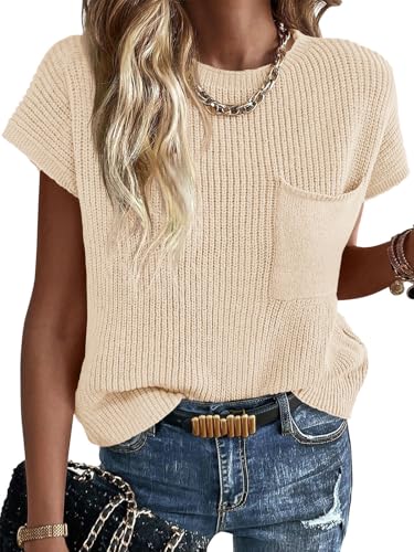 Image of Imily Bela Summer Fall Short Sleeve Sweater for Women | 2026 Crew Neck Ribbed Knit Vests Trendy Pullover Tops,Sweater Tank Tops,Sweater Vest