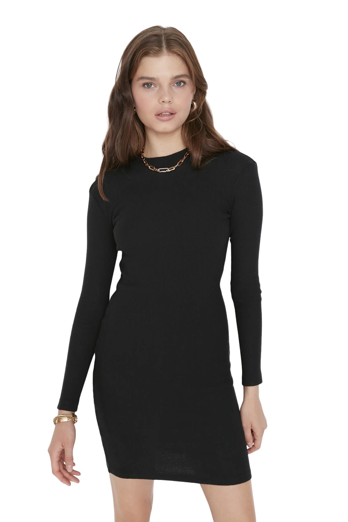 Trendyol Women Mini Bodycone Slim fit Knitted Dress Schwarz
