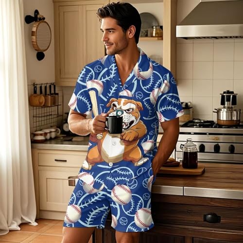 Pajama Sets for Men Sleepwear Set Breathable Summer Outfits Nightwear Notch Collar Top Short Pant with Pockets3