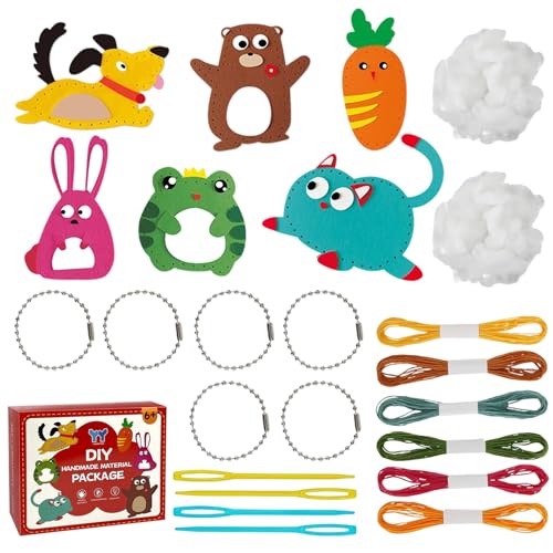 Kit de couture feutrine enfant débutant – jouets DIY animaux à coudre – 6 pièces avec accessoires – activité manuelle créative fille garçon – cadeau...