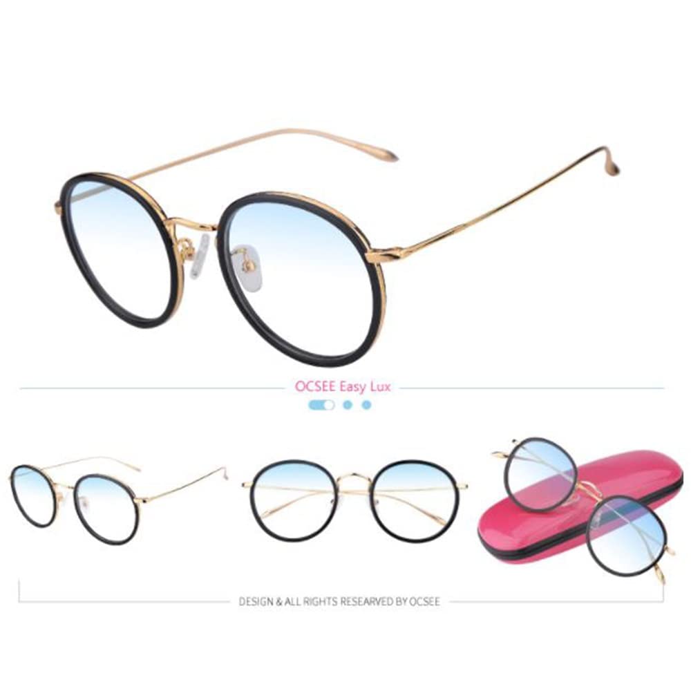Trendy Lesebrille Frauen Weinlese Runden Rahmen Computerbrille Progressive Multifokal Lesehilfe Sehhilfe Augenoptik Damen Anti Blaues Licht (Color : Black, Size : 3.0X)