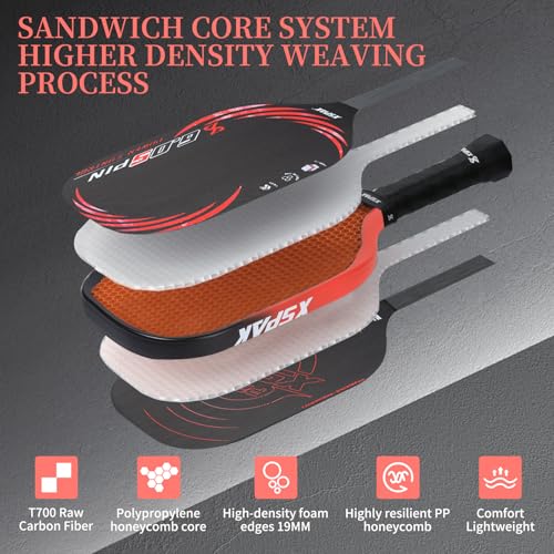 Image of XS XSPAK Carbon Fiber Pickleball Paddle - Tournament Edition - World Champion Surface Technology Options Pickleball Racket - USAPA Polypropylene Honeycomb Paddle with Cushion Comfort Grip